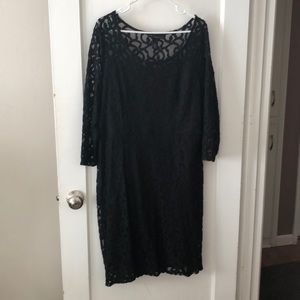 Semi Formal Black Lace Overlay 3/4 sleeve dress